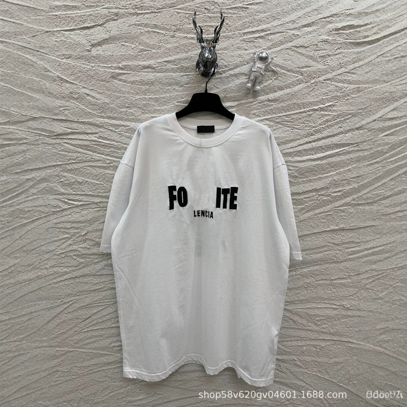 Correct version of fashion B bastion night embroidery short sleeve European station couple's cotton T-shirt fashion brand loose vest all-match