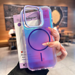 适用于iPhone17promax镭射变色龙磁吸手机壳苹果16镜头支架保护套