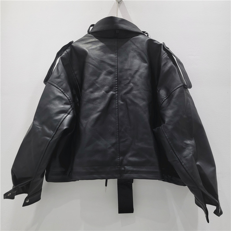 Negro engrosado locomotora pu abrigo de algodón de piel mujer 2025 invierno nuevo diseño suelto chaqueta de cuero corta