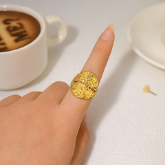 歐美INS網紅敲打紋鈦鋼戒指電鍍18K真金不掉色食指戒義烏手飾批發