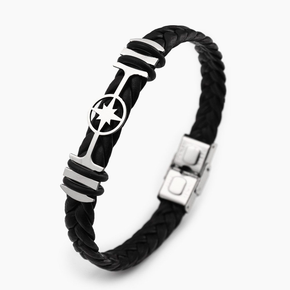 20g Weight Bangle Classification Leather Chain Material 1 Piece Quantity Holiday, Daily Occasion 304 Stainless Steel, Pu Leather Material Solid Color Pattern All Seasons Season Men's Gender Plating Design Retro, Punk Style Retro Punk Solid Color 304 Stainless Steel Pu Leather Plating Men's Bangle Men Cord & Leather Bracelets 15