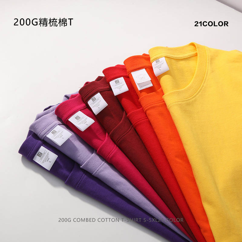 200g Basic Loose Pure Cotton T-shirt Combed Cotton Japanese Style Retro Popular Print Culture Shirt Half Sleeve Running Quantity