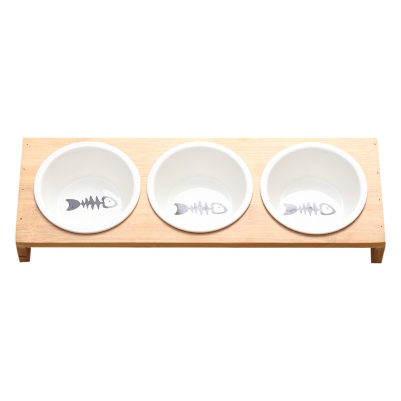 Gato Tazón de cerámica tazón de fuente de comida para mascotas tazón de gato doble tazón de protección cervical tazón de agua comida para gatos tazón de arroz anti-golpe