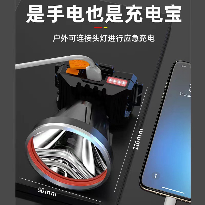 Linterna frontal de luz fuerte LED de largo alcance, linterna multifunción para pesca al aire libre, lámpara de minero recargable, de alto brillo y largo alcance