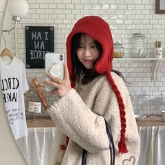 红色新年针织帽子女2025年冬季韩版系带圣诞节毛线帽显脸小护耳帽