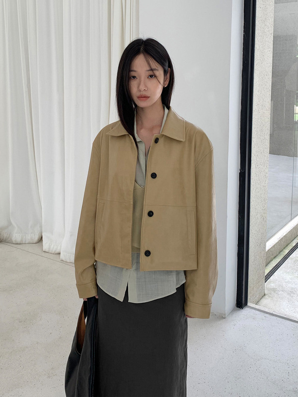 TG 复古经典款百搭翻领宽松仿PU皮衣夹克外套女2025秋季新款25689|undefined