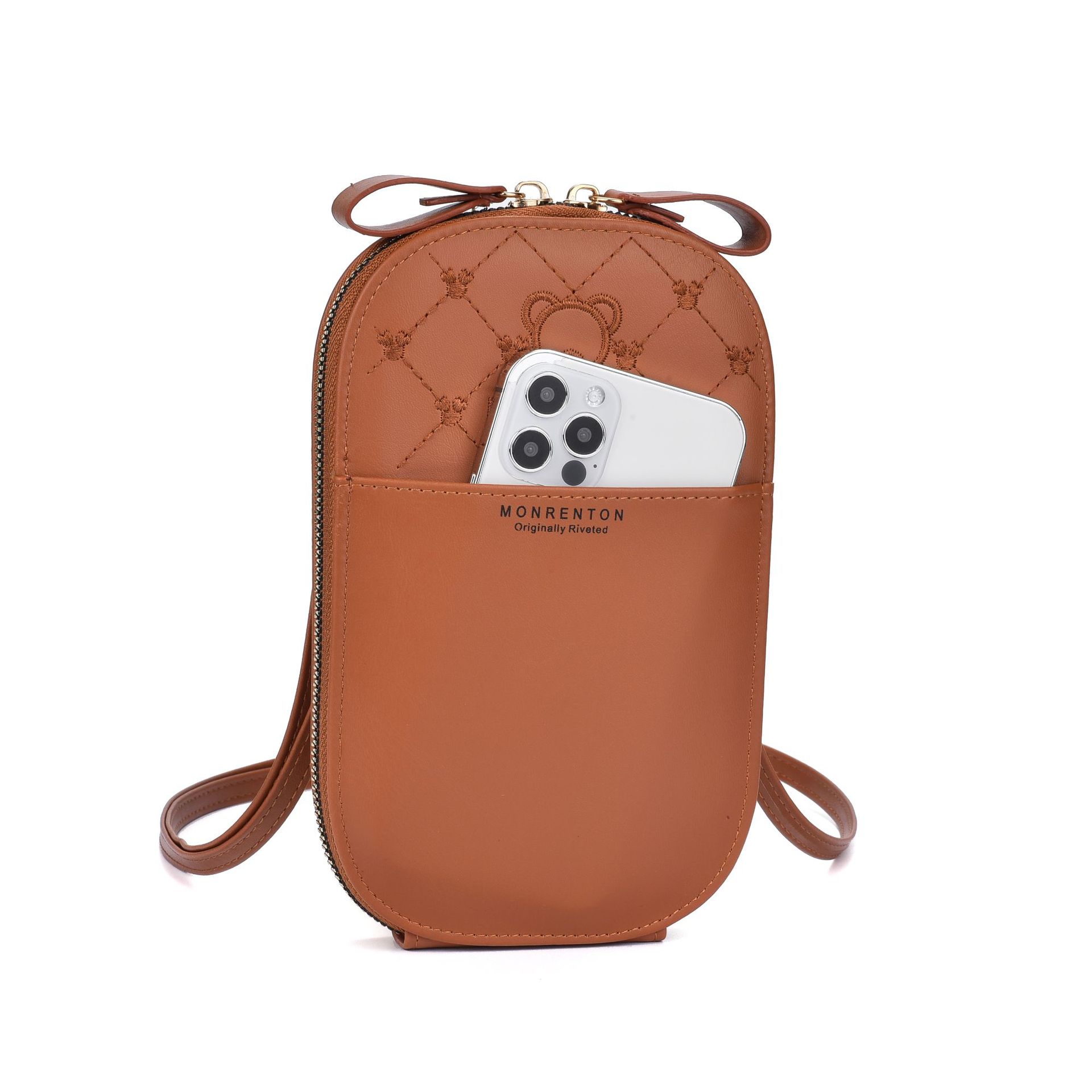 Women's Pu Leather Stripe Bear Cute Oval Zipper Crossbody Bag display picture 8