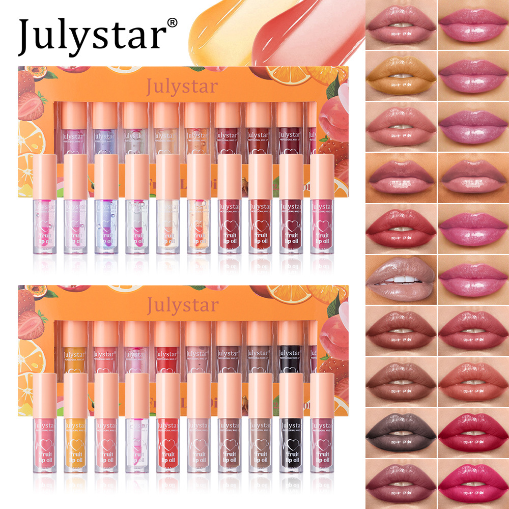 Julystar Fruit-Flavored Mirror Lip Gloss Moisturizing and Hydrating Ten-Color Set Water Gloss Lip Gloss Lipstick Wholesale undefined