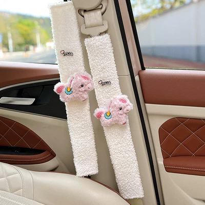 Seat belt shoulder pad: Seatbelt Shoulder Pads for Cars, High-End - pink-plush-pony-white-lambswool-shoulder-pads-49cm-pair