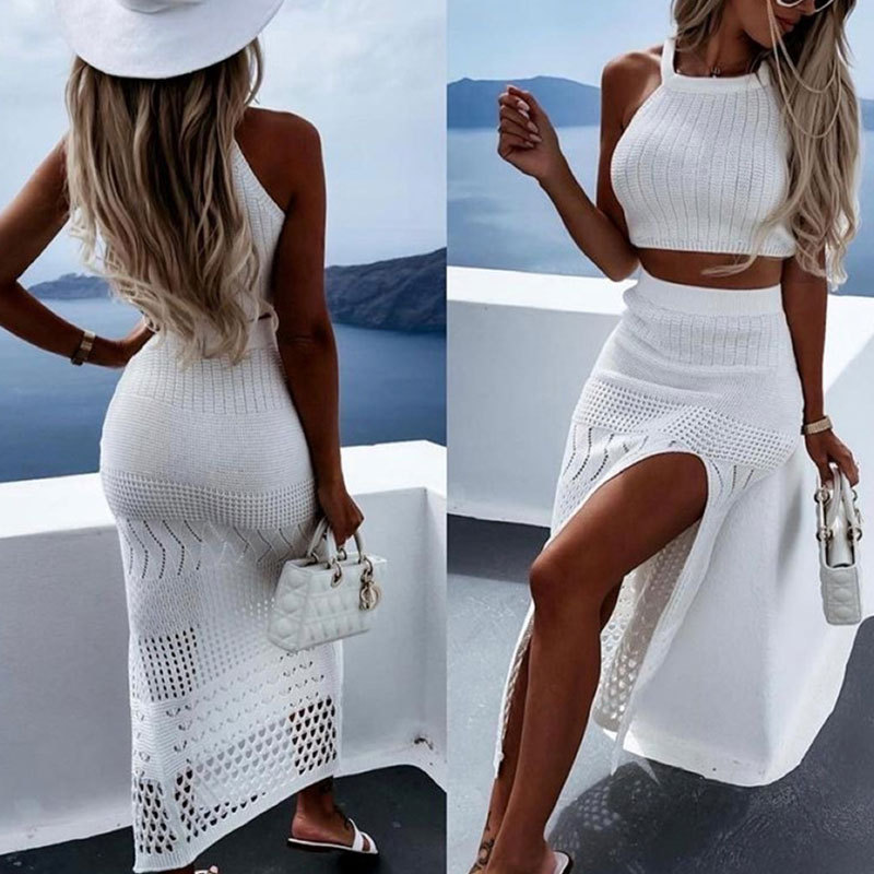 Slit Design Vacation, Simple Style Style Women's Vacation Simple Style Solid Color Slit Cover Ups