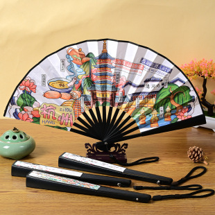 8-inch national fashion city attractions national style folding fan with hand rope can leave fingerprints folding fan map guide fan