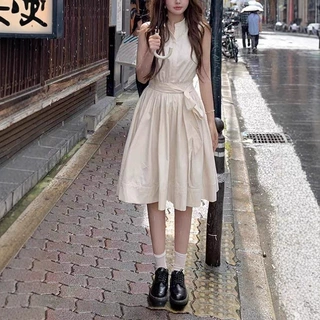 【京都贵女】夏季爆款立领背心裙蝴蝶结系带连衣裙