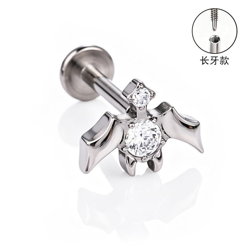 F136 Titanium Alloy Long Tooth Ear Studs, Carved Ear Bone Studs with Zircon, G23 Titanium Body Piercing Jewelry detail image 23