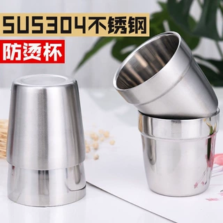 工厂定制韩式304不锈钢双层口杯 烤肉店啤酒杯儿童隔热水杯印LOGO
