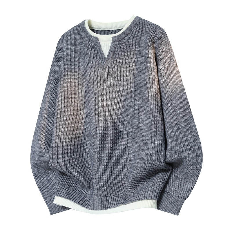Light Mature Style Casual Style Fake Two-Piece V-Neck Knit Sweater Pullover for Men, Loose Long-Sleeved Sweater Zb6012-Special Price 546 Light Mature Style Casual Style Fake Two-Piece V-Neck Knit Sweater Pullover for Men, Loose Long-Sleeved Sweater Zb6012-Special Price 546