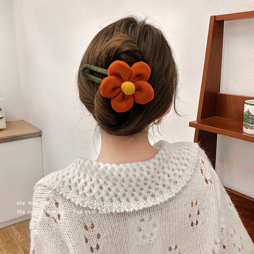 Temperament Autumn and Winter Large Flower Hairpin Women's Back Hair Clip  New Forest Style Clip Headwear