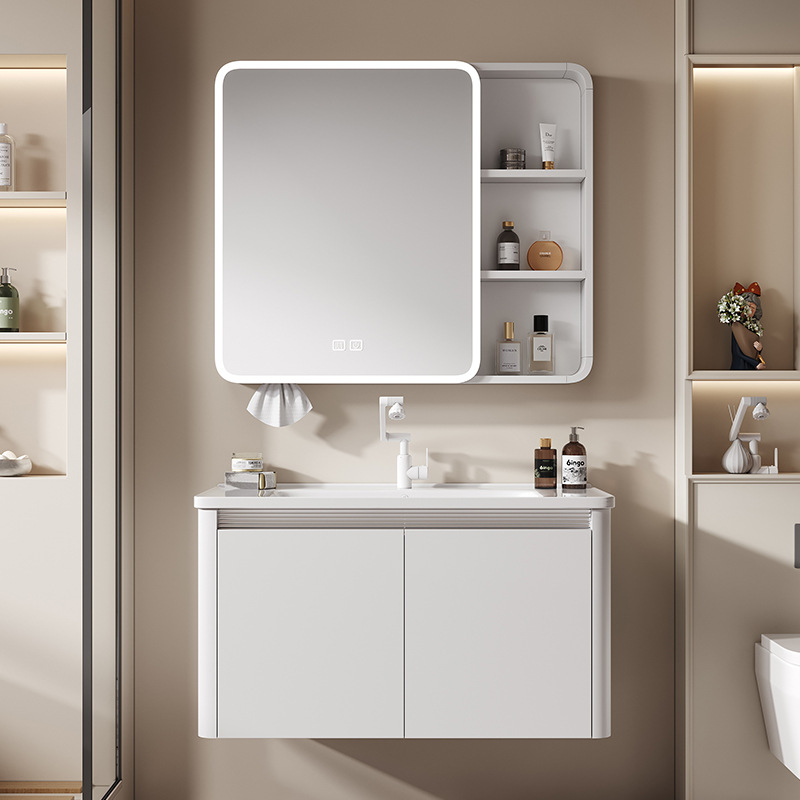 Gabinete de baño de aluminio de panal que bloquea el agua alrededor del lavabo de cerámica Gabinete lateral Lavabo de almacenamiento Lavabo de cerámica de una pieza