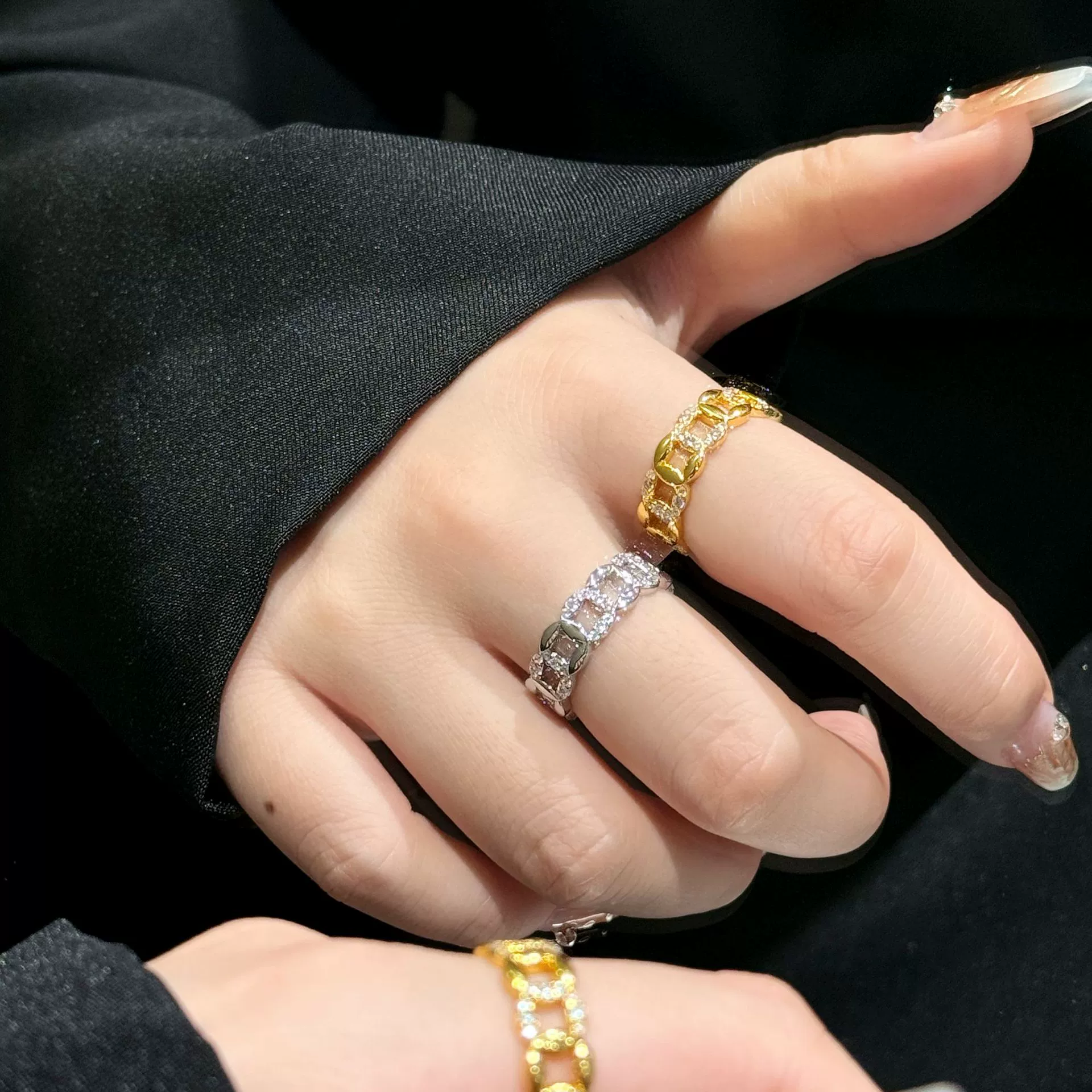 Fashionable chain, design universal metal ring, simple and elegant design, on index finger, wholesale