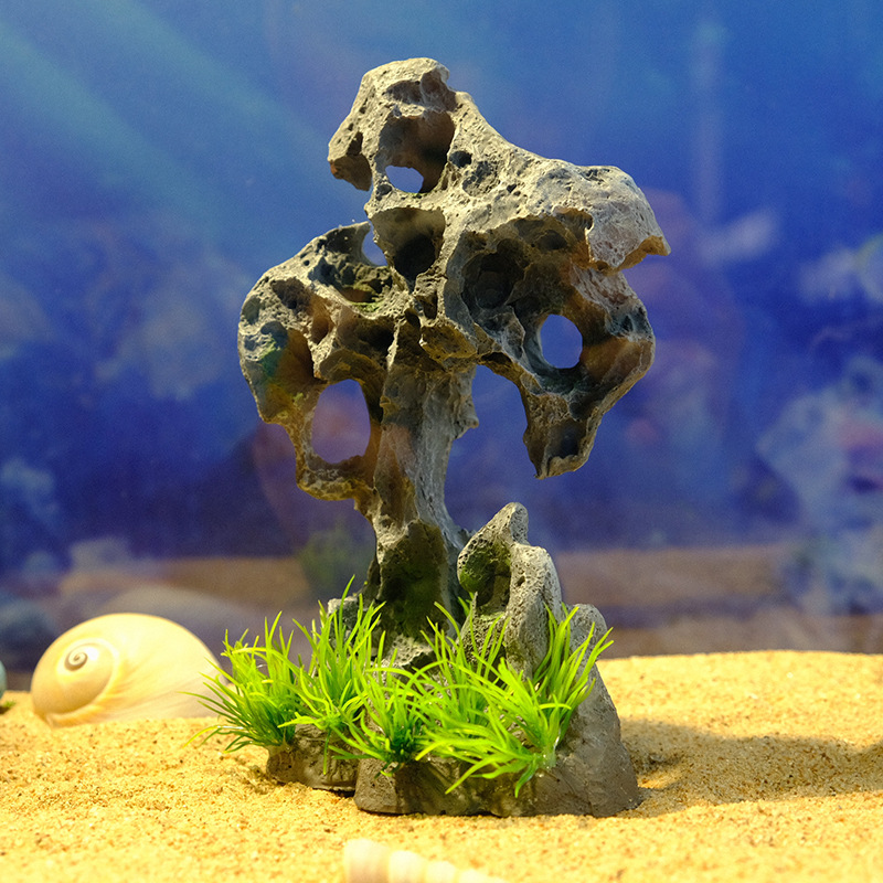 Simulación de paisajismo de pecera, arroyos de piedra, rocalla de piedra, decoración, evitación, decoración de resina, conjunto de acuario