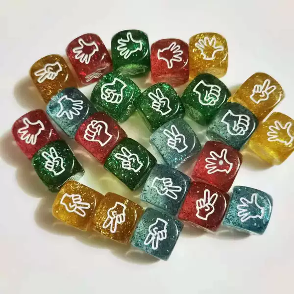 20mm large transparent glitter guessing dice Scissors Stone cloth fun dice acrylic casting sieve