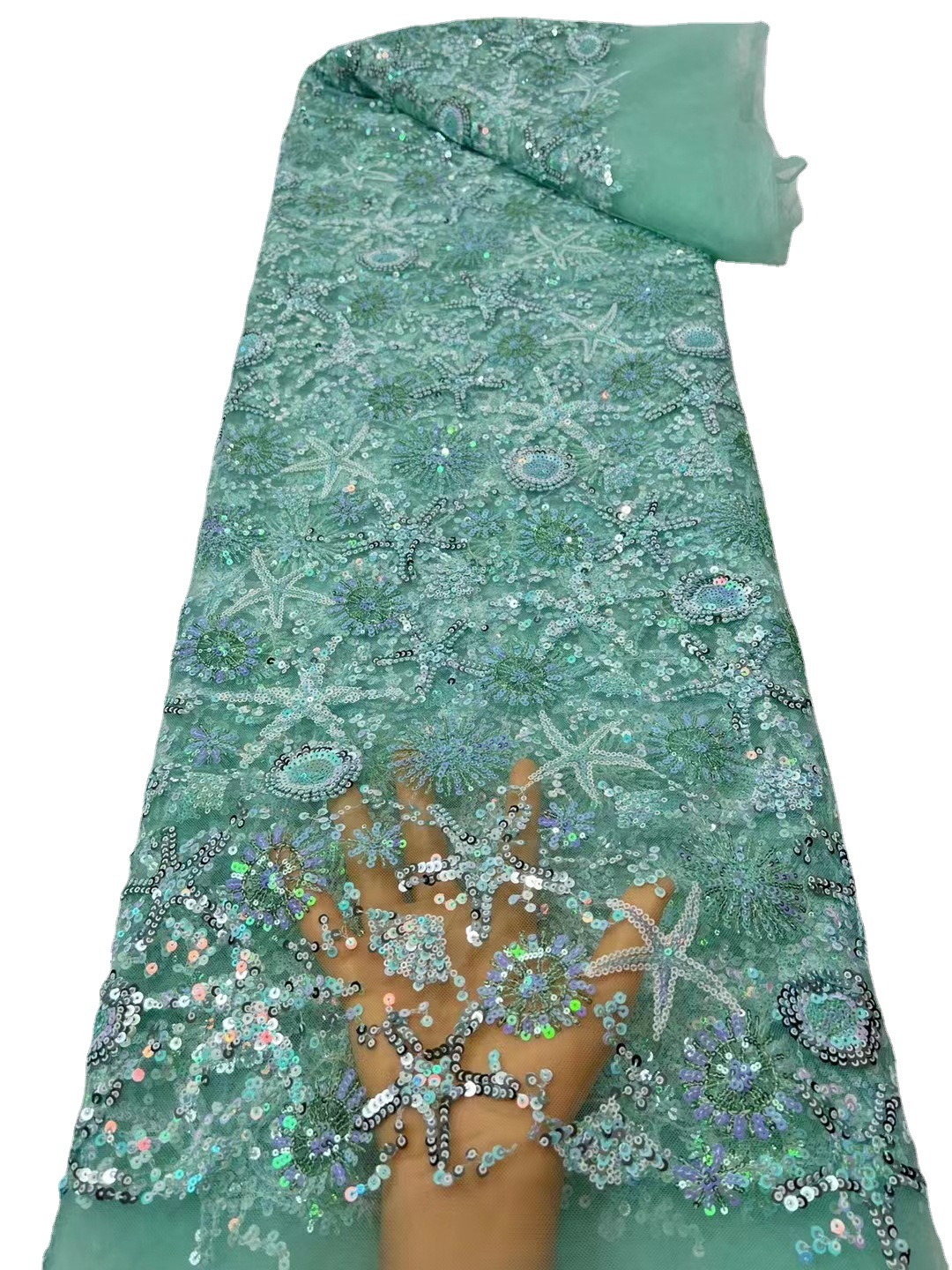En stock lentejuelas bordado africano encaje vestido de novia tela bordada lentejuelas encaje tela JX2604 image 3