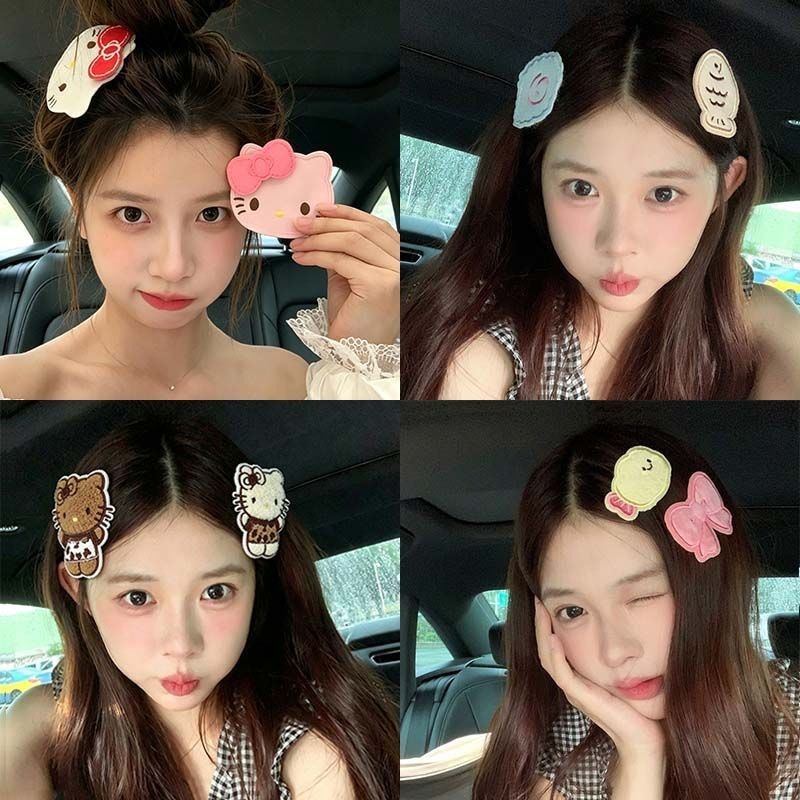 Cute cartoon cat and fish magic tape, sweet girly bangs sticker, hair tidying accessory for children, no-trace hair accessory