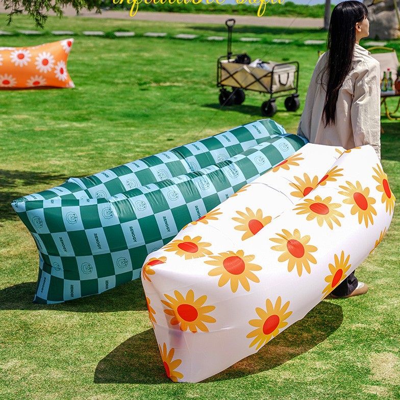 Popular outdoor lazy person inflatable air mattress single recliner portable camping nap folding bed