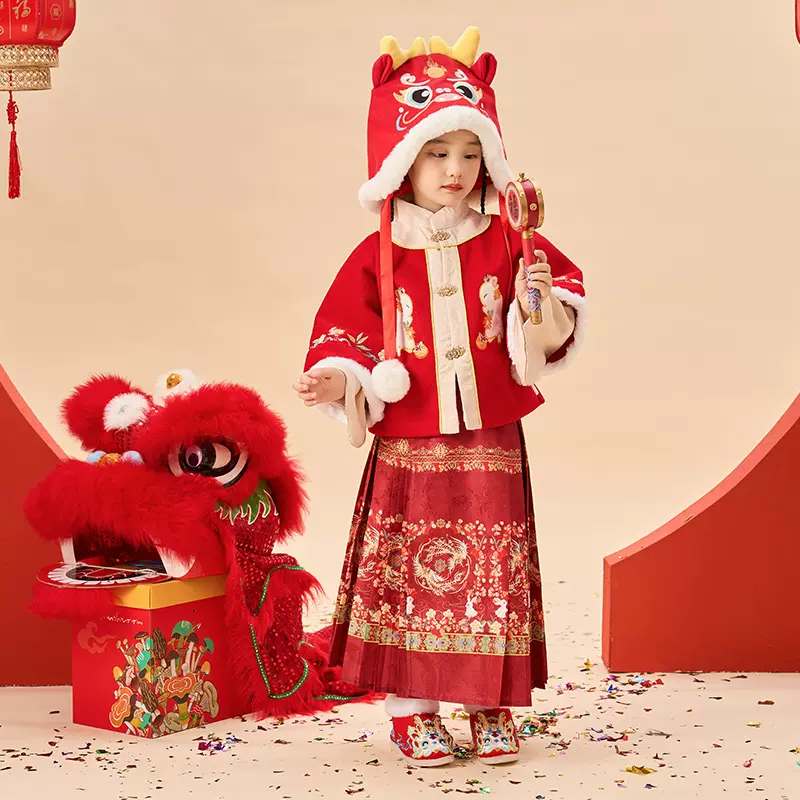 马面裙儿童冬款宝宝拜年服古装明制汉服套装周岁宝宝衣服唐装国风