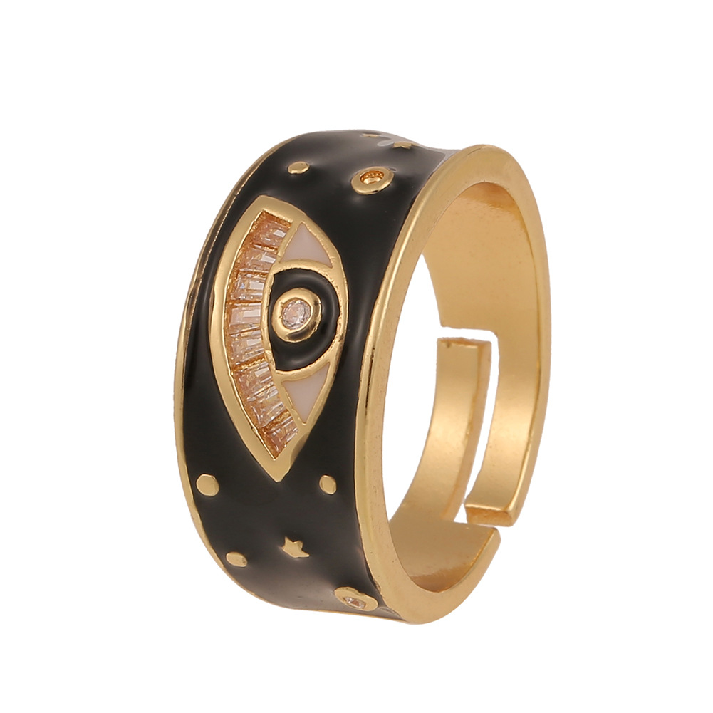 Einfacher Retro-farböltropfen-teufelsauge Eingelegter Zirkon-kupfer-ring Großhandel Nihaojewelry display picture 8