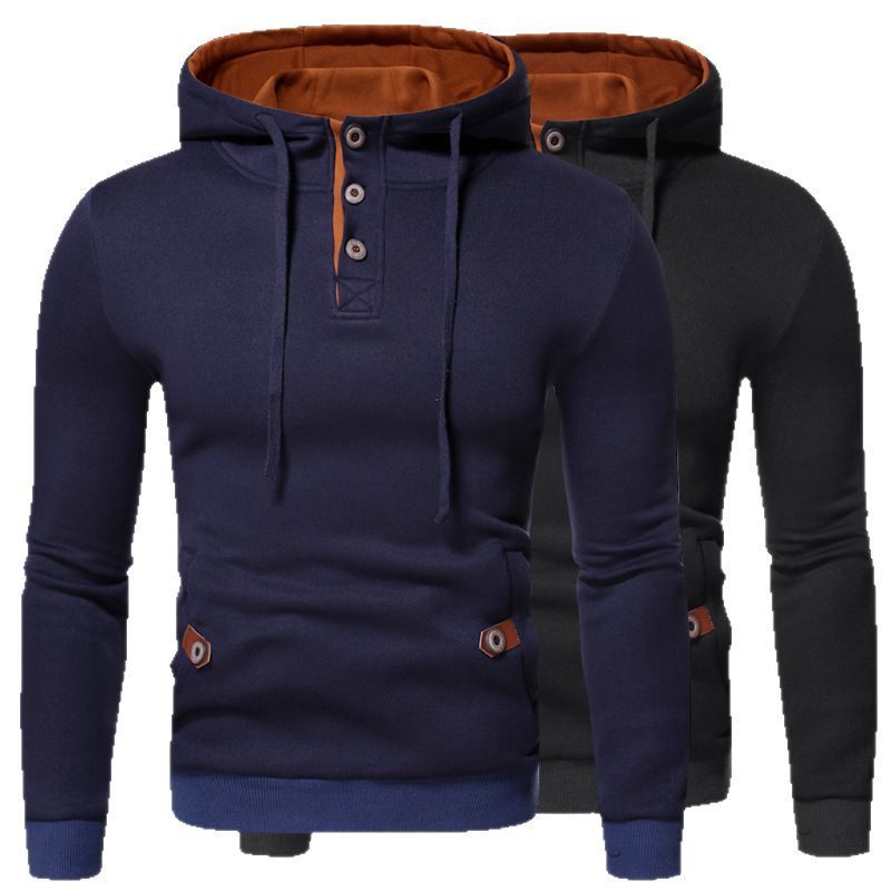 24 Nuovi arrivi Autunno/Inverno: Felpa con cappuccio dal design aperto e decorata con bottoni, taglia grande, pullover color-block_voghion.com