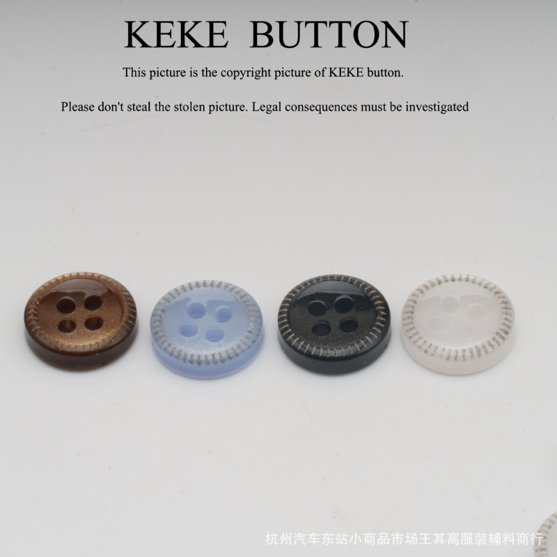 Resin Buttons with Four Holes and Pearlescent Finish for Men's Polo Shirts, Women's Dresses, Shirts, and Children's Clothing