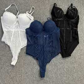 新品微塑身衣法式蕾丝内衣女聚拢上托胸罩镂空透视性感文胸连体衣