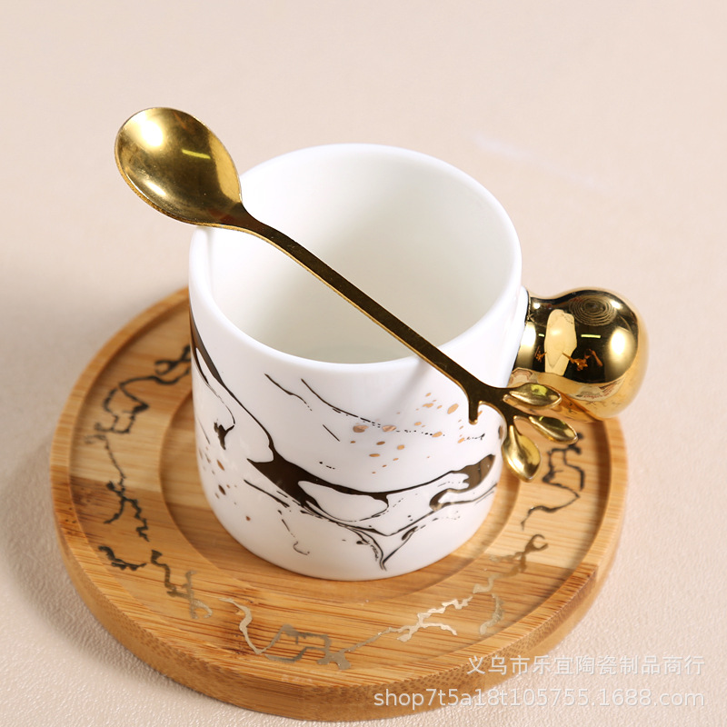 金色创意欧式陶瓷杯圆柄马克杯碟带勺碟色釉商务礼物下午茶咖啡杯详情10