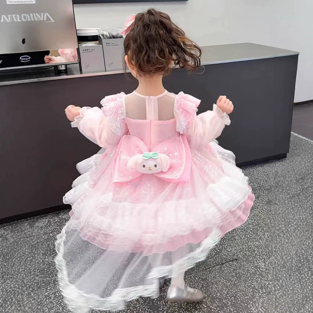 Детское весеннее платье принцессы Melody 2025 года, юбка с длинными рукавами и принтом собак Jade Nuan Dog, пышная, с декором