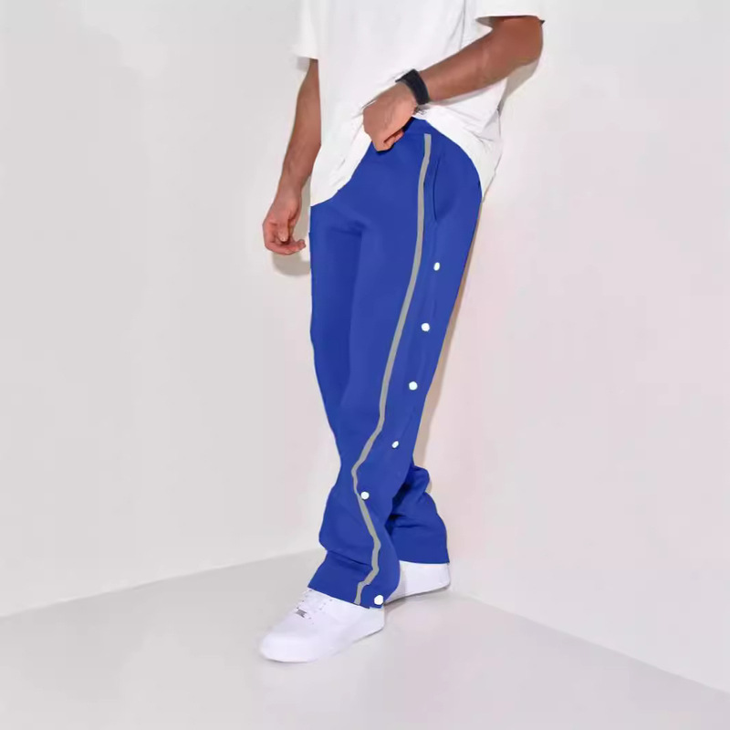 Cross-border e-commerce spring and autumn European and American fashion men's new retro solid color breasted casual pants men's straight