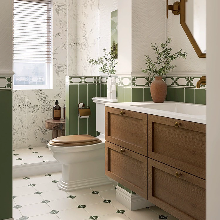 Зеленая плитка для ванной комнаты в стиле ретро, ​​американская ванная комната, маленькая цветочная плитка, настенная плитка, кухонная плитка для туалета, напольная плитка