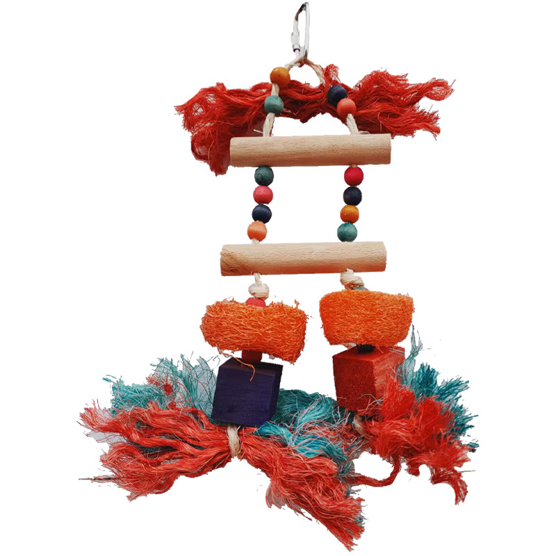 絲瓜絡鹦鹉玩具 絡劍麻繩鳥玩具 天然原木攀爬架小型鹦鹉攀爬梯子