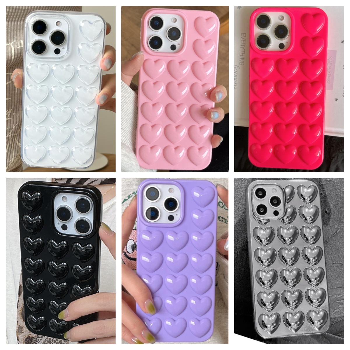 韩国糖果色立体爱心iphone17手机壳桃心适用16Pro硅胶挂绳保护套6
