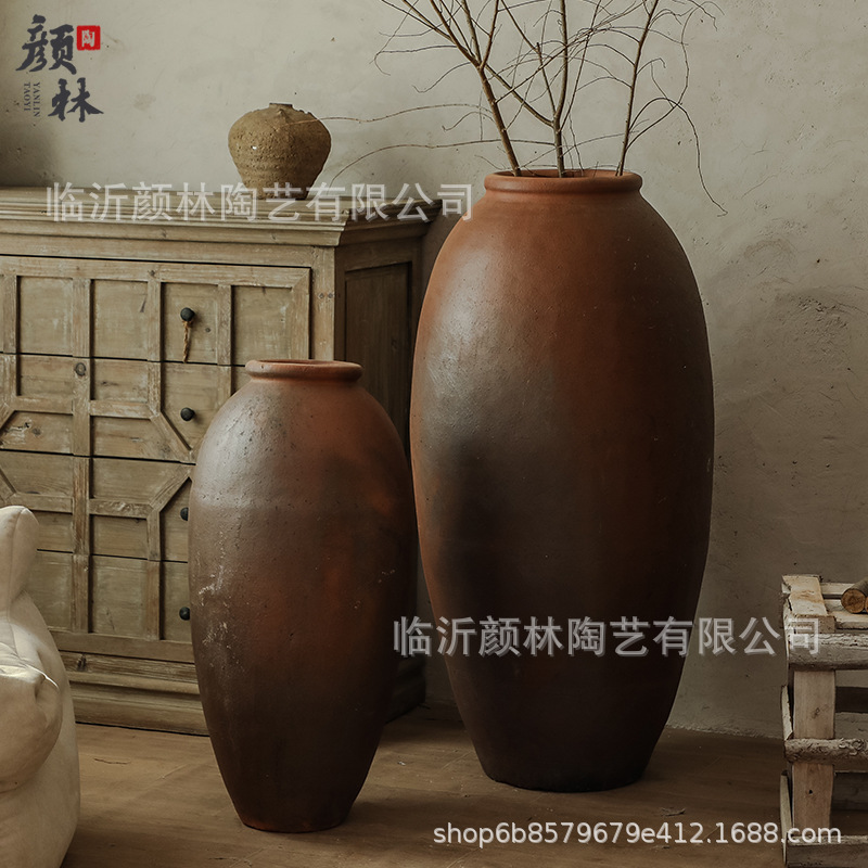 Botella de cerámica vintage de aterrizaje combinación de decoración de alojamiento residencial botella de cerámica de gran tamaño de cerámica de tierra cerámica de viento tranquilo botella de decoración
