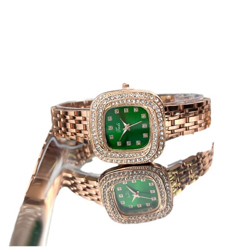 New Fashion Diamond Accented Personal Square Small Green Retro Cross-border Colorful Women's Watch Wholesale