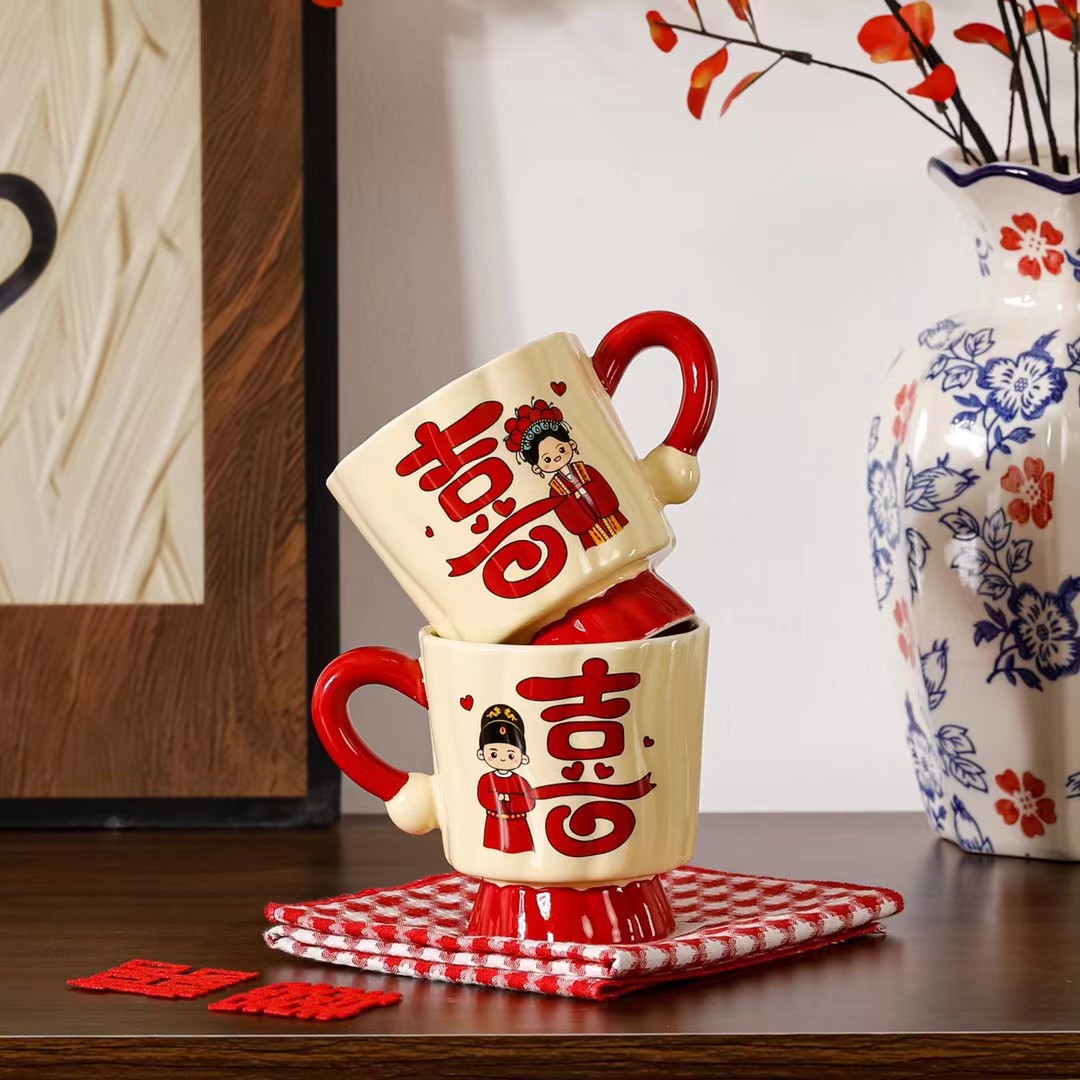 Nuevos regalos de boda tazas de cerámica con tazas de casada de estilo chino tazas de regalo de alto valor de cara tazas