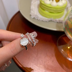 小清新輕奢氣質貓眼石戒指簡約森系超仙指環高級感開口食指戒批發