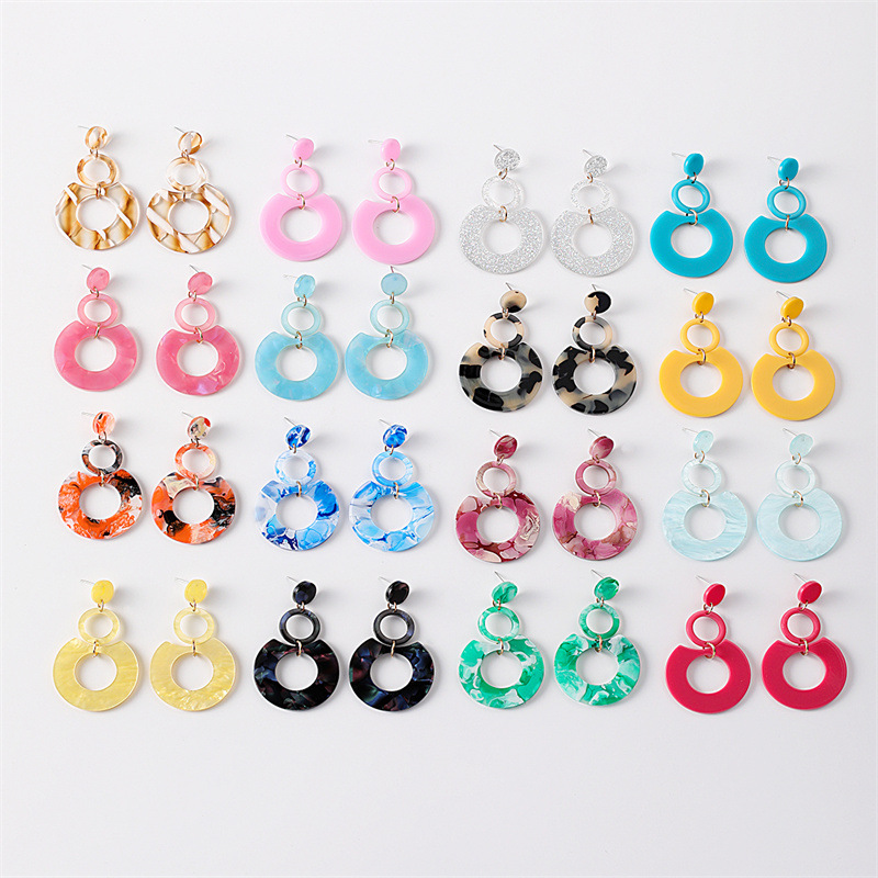 2024earrings European and American new round spliced ​​acetate plate earrings texture design fashionable earrings for women