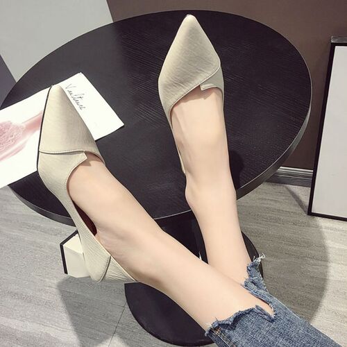 Summer Pointed Toe Thick Heel Women's French Pure Color Versatile Lift Shoes Unique Personality Women's Shoes