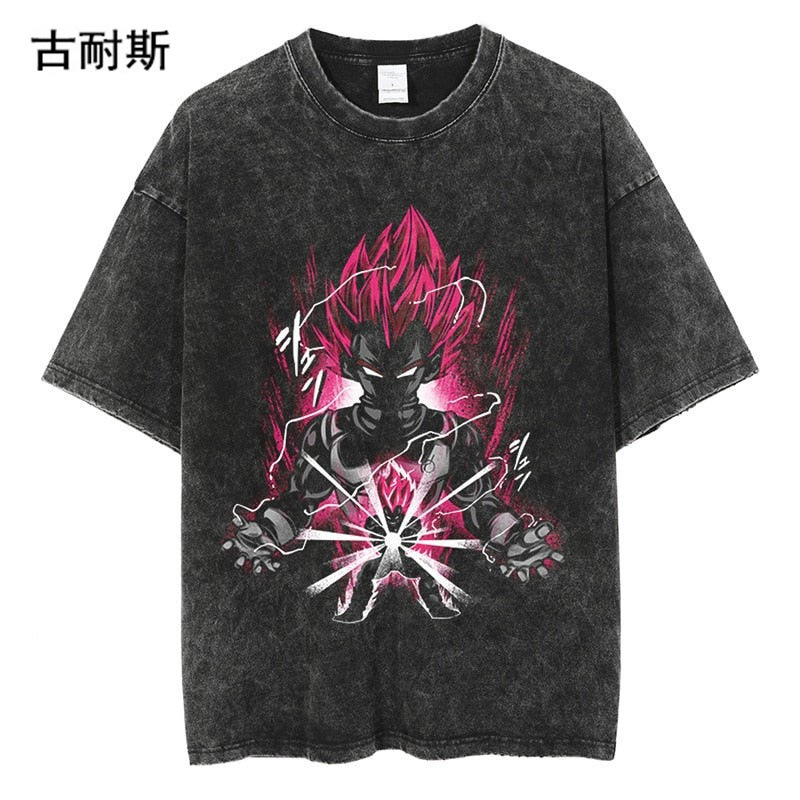 Foreign trade Amazon American handsome boyfriend retro heavy washed cartoon printed couple distressed short sleeve t-shirt