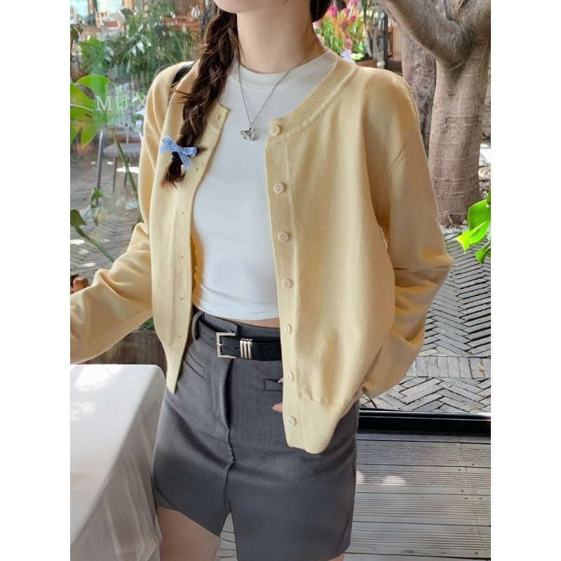 Knitted Cardigan Women's Autumn Popular Style 2025 New Yellow Top Thin Spring and Autumn Outer Sweater Loose and Thin
