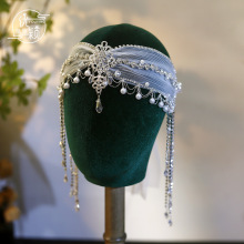 优颖新款法式宫廷复古文艺白色水晶流苏发带新娘结婚婚纱头饰发饰