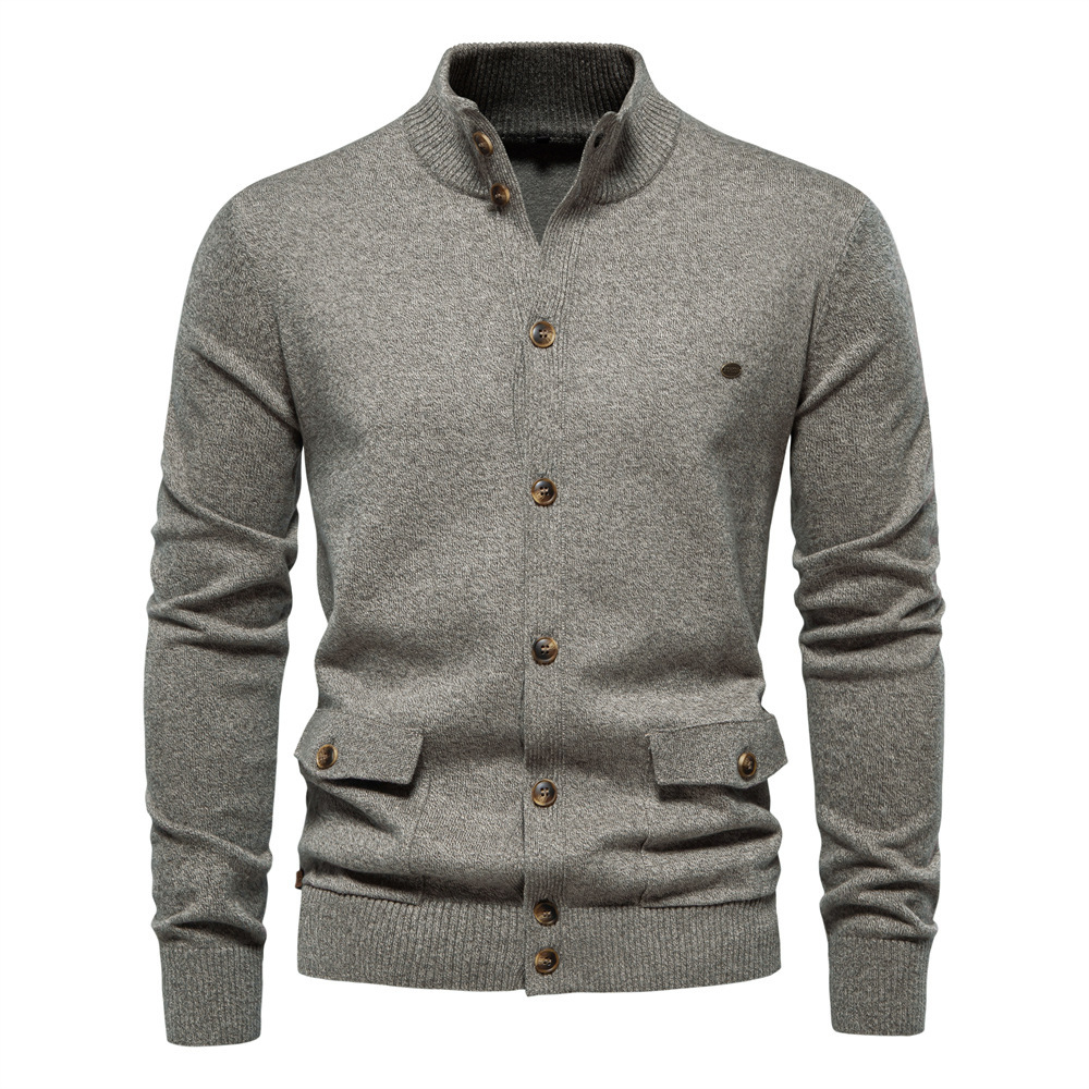 Business Casual New Cross-Border Tops Cardigan Pure Color High Quality Autumn and Winter Sweaters for Men 2024 European and American Men