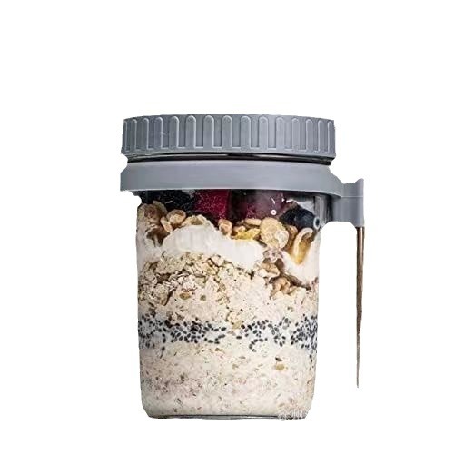 Amazon Taza de avena durante la noche Taza de desayuno Taza Mason Taza de yogur Taza de postre con tapa Cuchara Taza de avena Vaso con escala