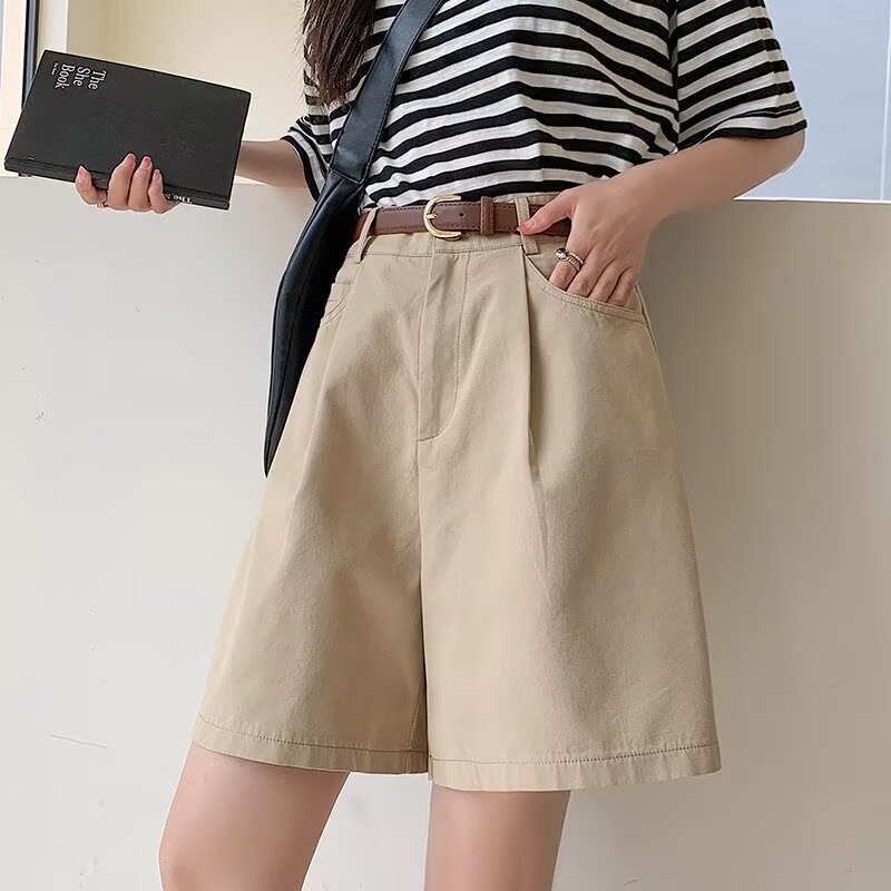 Cotton and Linen Cargo Shorts for Women, Summer Thin High-Waisted Korean Style Loose Casual Wide-Leg Shorts for Petite Fashion Hot Pants Trend Cotton and Linen Cargo Shorts for Women, Summer Thin High-Waisted Korean Style Loose Casual Wide-Leg Shorts for Petite Fashion Hot Pants Trend